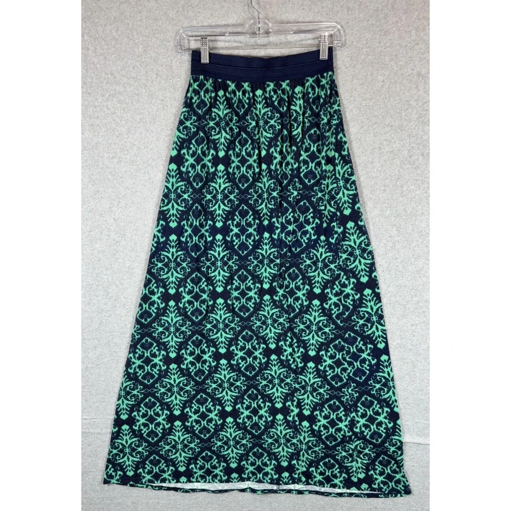 Joe B Skirt Womens Medium Blue Green A-Line Maxi Boho Stretch Elastic Waist